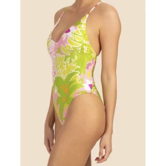 Trina Turk La Palma Convertible Twist Back High Leg One Piece Swim Multi Size 10 - Picture 1 of 14